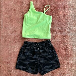 Two Athleta Girl shorts & asymmetric top